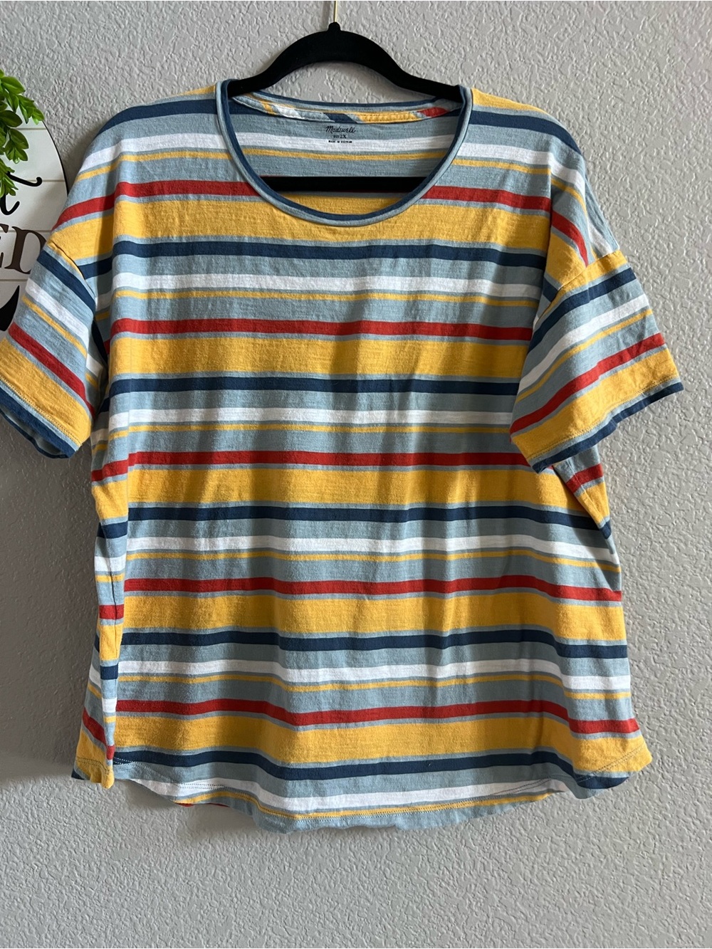 Madewell Women’s Striped Crew Neck T Shirt - Yellow & Blue Size 2X